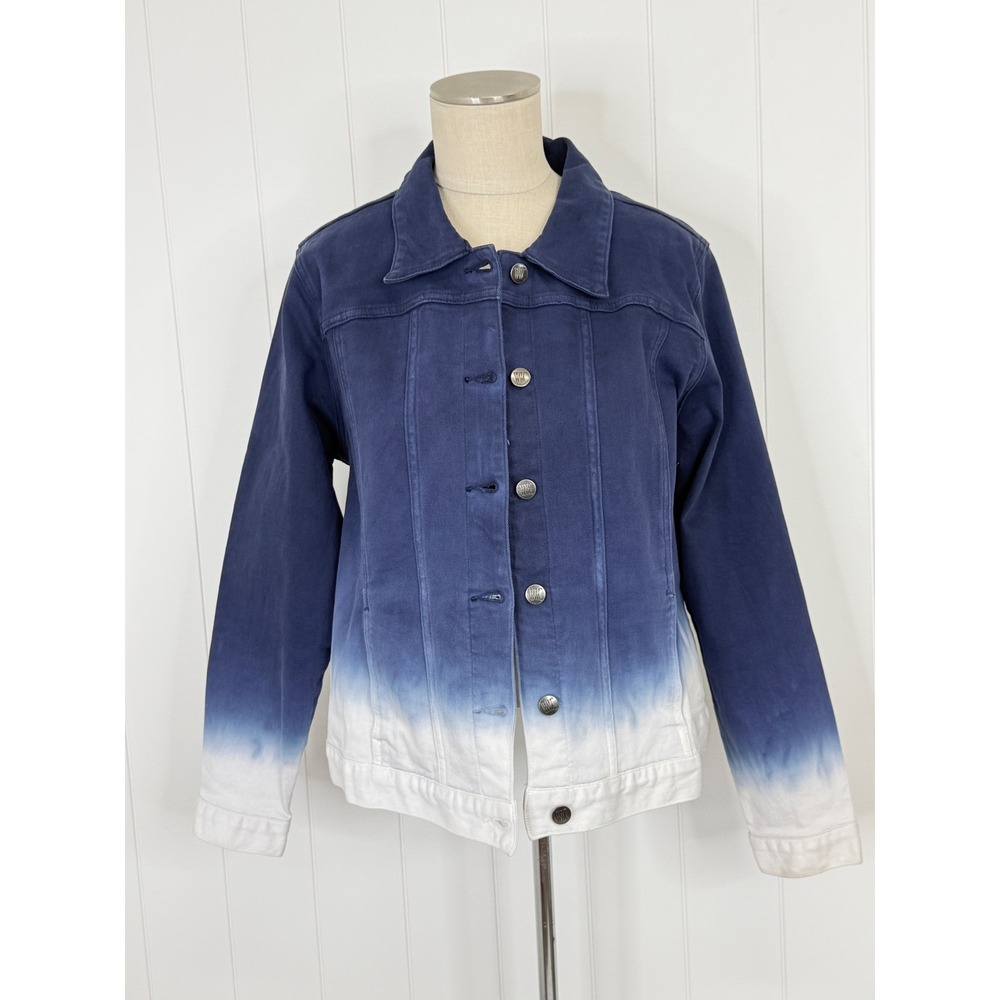 Women with Control Blue Ombre My Wonder Denim Jacket Women Large Dip Dye Stretch